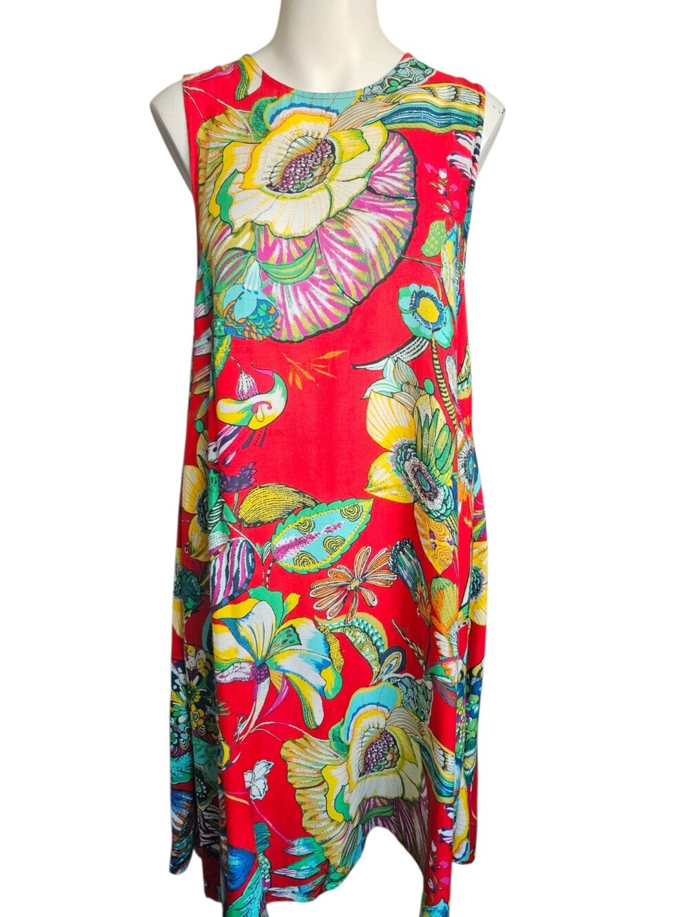World Market Women Sleeveless Tropical Print Sheath Dress Sz S/M Resort Hawaiian